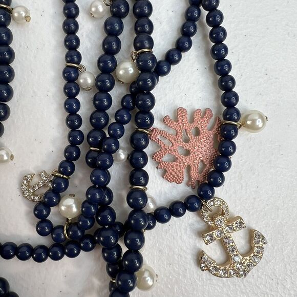 Nautical Themed Multi-Strand Necklace Starfish Anchor Charms Beach Jewelry Blue - Picture 4 of 12
